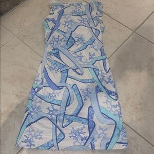 J. McLaughlin White and Blue Coral Collared Dress S